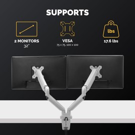 Fellowes Platinum Series Dual Monitor Arm for 32-Inch Monitors, Full Motion, 360° Rotation, VESA Mount with Grommet or Clamp, USB Ports, Ergonomic, Silver, 8056501