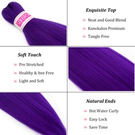 SIXERSI Purple Braiding Hair Pre Stretched Crochet Box Braids 26 Inch Purple Hair Extensions for Braids Hypoallergenic Organic Non Toxic Pre-stretched Braiding Hair for Black Women Kids