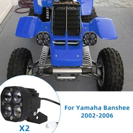 2 x Headlights Head Lights Kit Assembly For YAMAHA BANSHEE ATV Lights 3500LM 6000K Dual Color for High Low beam With Headlight Mounting Brackets Mounts (2002-2006 Plug-N-Play)