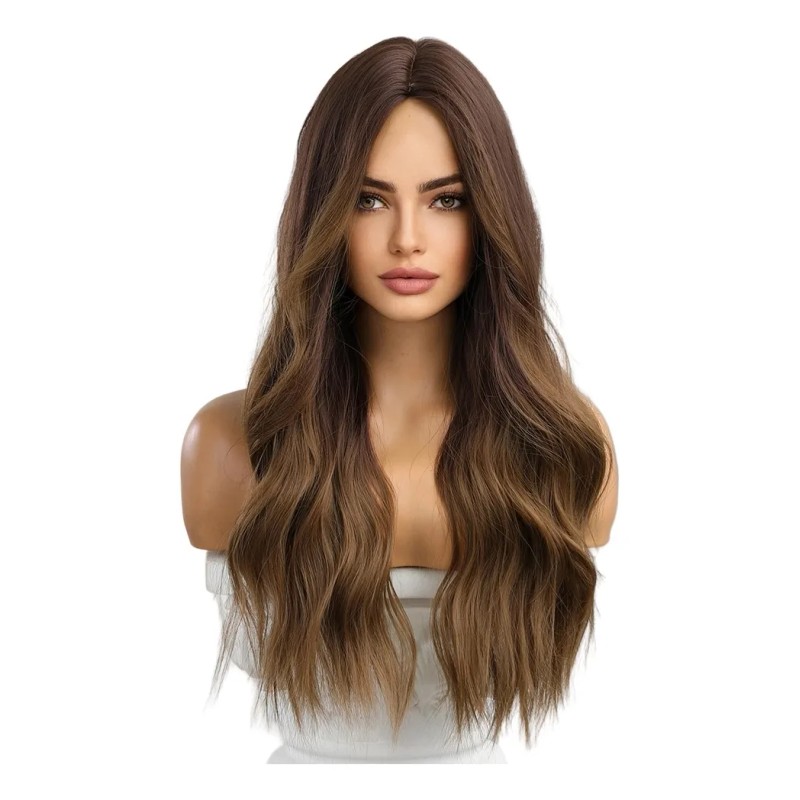 Pelucas Mujer Dama Cabello Naturales Larga Onduladas Marrón
