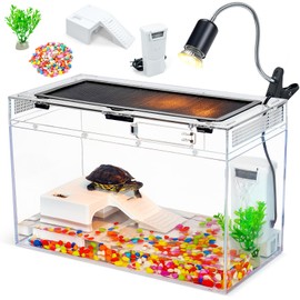 16x10x8 Inch Turtle Tank Kit A High-Definition Turtle Aquarium with Heating Lamp, Filter, Advanced Ventilation, High-Temperature Resistance, Complete Accessories for Turtle Habitat
