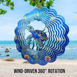 Wind Spinners 3D Sea Turtles Metal Wind Spinners 12 inch Hanging Wind Spinner for Indoor & Outdoor Decorations