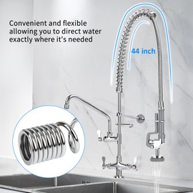 Spray Valve with 44inch Flexible Hose & Pre Rinse Spring Replacement Kit for Commercial Kitchen Sink Faucet 1.42GPM High-Pressure Restaurant Dish Sprayer Stainless Steel Hose & Overhead Spring (Grey)