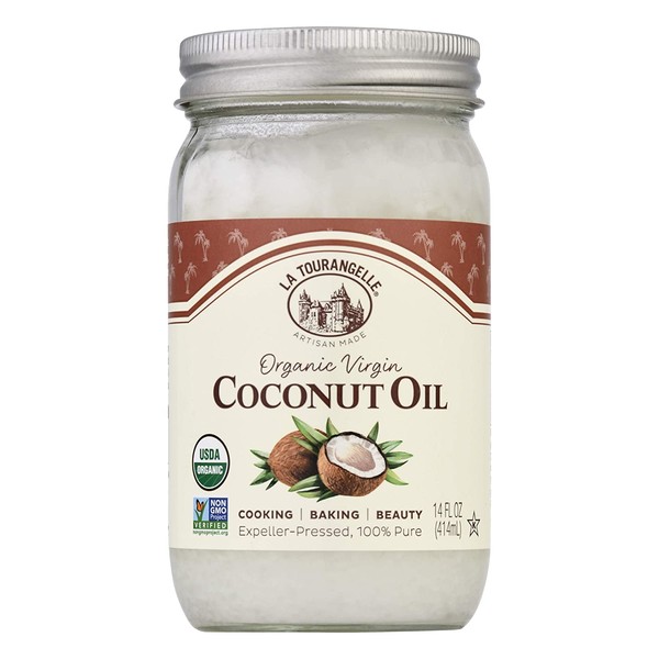 La Tourangelle Organic Virgin Oil, Great for Cooking Baking and Hair and Skin Care, Clear, Coconut, 14 Fl Oz