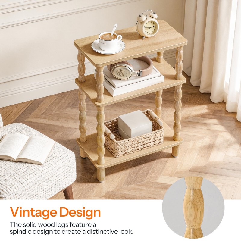 Narrow Side Table, Skinny End Table with Storage, Solid Wood