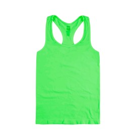 Kurve Premium Girls Seamless Supersoft Wide Strap Comfortable Racerback Tank Top for Kids, Dance Class, Yoga Class, Gymnastic Class, (Made with Love in The USA), Neon Green, Age 10-16