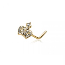 Pierced Owl 20GA CZ Crystal Paved Crown Top L-Bend Nose Stud (Gold Tone)