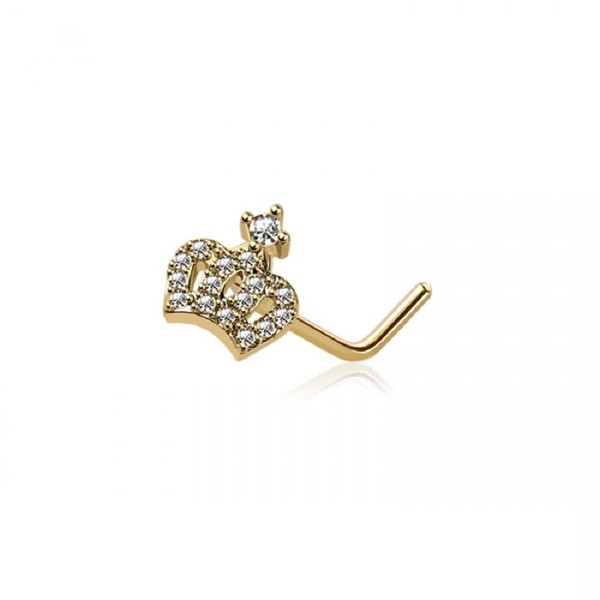 Pierced Owl 20GA CZ Crystal Paved Crown Top L-Bend Nose