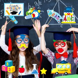 Qpout 26pcs Kindergarten Photo Booth Props,Funny Preschool Graduation Selfie Props Class of 2025,Congrats Grad Celebrations Party Favors Supplies Decorations