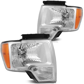 Headlight Assembly Fit For Ford For F-150 2009-2014 Chrome Housing Amber Reflector Clear lens Driver and Passenger Side DL3Z13008A DL3Z13008EC