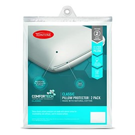 Tontine Comfortech Cotton Classic Pillow Protector – 100% Natural Cotton Cover for Soft Breathable Sleep – Zip Closure for Hygiene – Removable and Washable – Fits Standard Pillows – 2 Pack