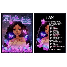 African Americans Girls Room Decor - I Am positive affirmations for Black women - Black Girl Magic Wall Art - Pink Little Girls Room Decor - Teen Girls Bedroom Decor- Motivation Inspirational quote