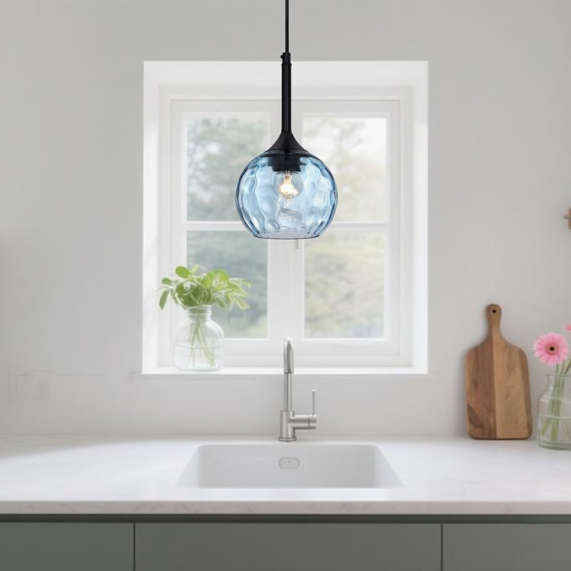 JHLBYL Blue Glass Pendant Light fixtures, Mini Glass Pendant Light