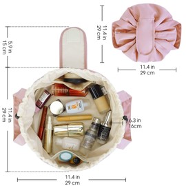 Drawstring Makeup Bag,GWAWG Lazy Flat Lay Makeup Bag Magic Cosmetic Pouch Bag Drawstring for Women Girl (Blue)