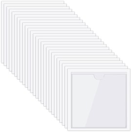 Chinco 50 Pack Clear Adhesive Pockets, Labels for Storage Bins, Plastic Self Adhesive Index Card Holder with Top Open for Organizing Bins Box Drawer(4.1 x 4.1 Inches)