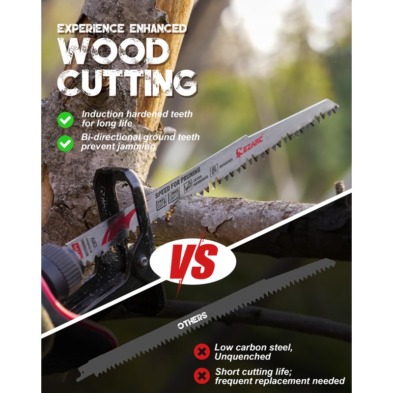 EZARC Wood Pruning Reciprocating Saw Blade 9 Inch, Fleam Ground