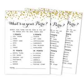 Inkdotpot 50-Pack Gold Confetti Whats in Your Purse Bridal Shower Game Wedding Shower Bachelorette Party Bulk Activity Game Cards