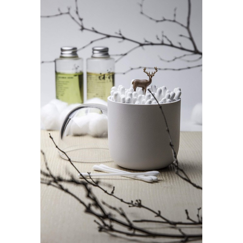 QUALY QL10220-BN Cotton Bud Organiser Recycled Plastic White / Brown