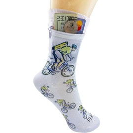 Flippysox Zipper Sock Wallet - Cotton & Polyester Zipper Socks with Pockets - Fits shoe size 6-13 (Mountain Bike)