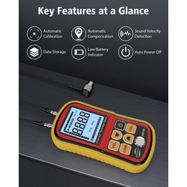 Benetech GM100 Digital Ultrasonic Thickness Gauge Meter, Range 0.047 to 8.85in, for Measuring Metal and Nonmetal Aluminum, Zinc, Silver, Gold, Tin, Iron, Steel, Copper, PVC, Glass, Zirconium, Nylon