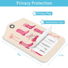 LARTSFRO Pink Bow Cowgirl Boots Luggage Tags for Suitcases, Cherries Sign, Blue Preppy Luggage Tag, Back to School for Students, Trendy Girly 2 Pack Travel Luggage Tags, Teen Girls Gifts Suitcase Tags