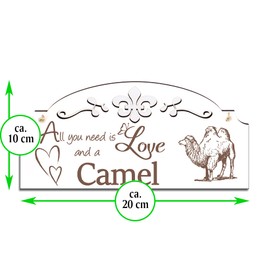 Sign Camel Decoration 20 x 10 cm - All you need is Love and a Camel - Wooden Wall Decoration Wall