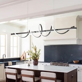 Likflyer Modern Led Pendant Light for Kitchen Island Lighting 47.24" Black Modern Chandelier Dining Room Lighting Fixture Over Table Dimmable Ceiling Pendant Lights Creative Snake-Shaped Twist Design