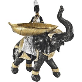 OGANGART 14.5" African Elephant & Tribal Lady Sculpture Set - Silver Figurines Tray with Tribal Totem Design, Animal & Women Statues for Home Decor, Table Centerpiece, Bookshelf Display