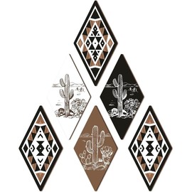 Cactus Wall Decor, Aztec Wooden Sign, Southwestern Farmhouse Home Wall Hanging, Themed Wall Decor, Modern  Wall Art for Office Home Living Room Bathroom Housewarming Decor - Color: 6pcs Cactus Wood Sign, Size: 8x16 inch