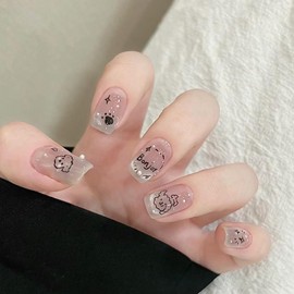 30 PCS Press on Nails Cat Eye Fake Nails Cute Puppy Fake Nails Short Fake Nails Gifts for Women and Girls (No.53)