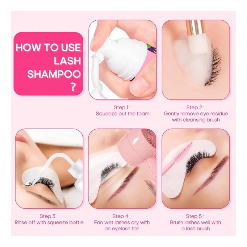 Kit Shampoo Espuma Para Pestañas Y Brocha Para Extensiones