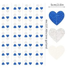 Navy-Blue White-Silver Birthday Party-Decorations Streamers - 52FT Graduation Hanging Heart Garland Banner,Baby Bridal Shower Wedding Engagement Bachelorette Valentines Backdrop Decor Hugtmr