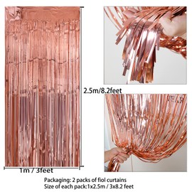 Metallic Tinsel Curtains Rose Gold 2 Packs 3 ft x 8.2 ft Foil Fringe Curtains for Photo Backdrop Door Wall Hanging Party Offiice Decoration