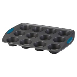 Rachael Ray Yum -o! Nonstick Bakeware 12-Cup Muffin Tin With Grips / Nonstick Cupcake Tin With Grips - 12 Cup, Gray