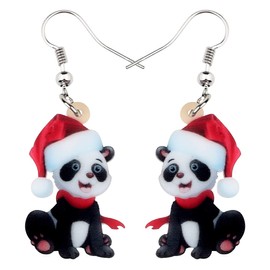 NEWEI Acrylic Christmas Cartoon Panda Bear Earrings Drop Dangle Animal Pet Fashion Jewelry For Women Charm Gifts (Black)