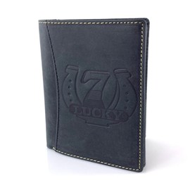 BUFFALO HILL Lucky 7 motif wallet, buffalo leather wallet, genuine leather wallet, portrait format, men's wallet, RFID protection, leather wallet with coin compartment, 11 card slots, 2395, black,