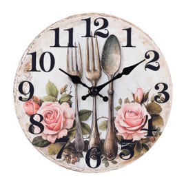 Horizent Kitchen Wall Clock,Wall Clock with Fork&Spoon Vintage Dial Decor for Kitchen Dining Room(8 Inch,Glass)