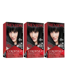 Revlon Colorsilk Beautiful Color, Permanent Hair Dye with Keratin, 100% Gray Coverage, Ammonia Free, 10 Black (Pack of 3)