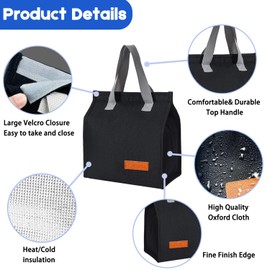 2 PK Lunch Bags for Women Men,Reusable Portable Lunch Box Bag, Insulated Cooler Bag Thermal Leak-Proof Lunch Organizer, Thermal Cooler Bag for Work Outdoor School Travel (Black&Gray)