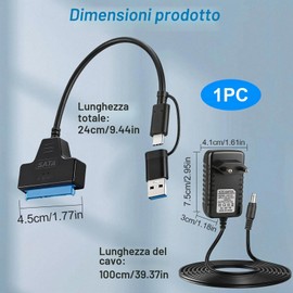 Eddrfy Adattatore SATA USB per SSD/HDD da 2,5 e 3,5 pollici, con alimentatore da 12 V 2 A, adattatore SATA a USB 3.0, supporta protocollo UASP, adattatore hard disk per unità esterne e interne Windows