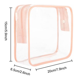 FIYUK Clear Travel Toiletry Bag TSA Approved Size Makeup Cosmetic Bag Portable Waterproof Transparent Pouch Storage, Pink
