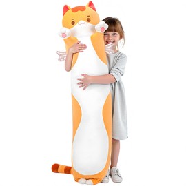 Mewaii 28in Long Cat Plush Pillows Stuffed Animals Squishy Pillows - Plushie Cute Kitty Sleeping Hugging Plush Pillow Soft Toys for Kids(Orange)