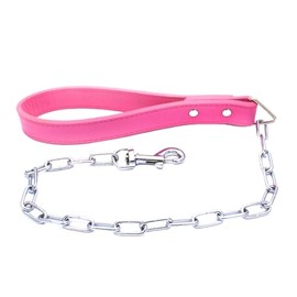 haoyueer 28 inch Length Heavy Duty Dog Chain Lead Leash Leather Handle for Large & Medium Size Dogs Walking,Traffic Training and Traveling (Hot Pink)