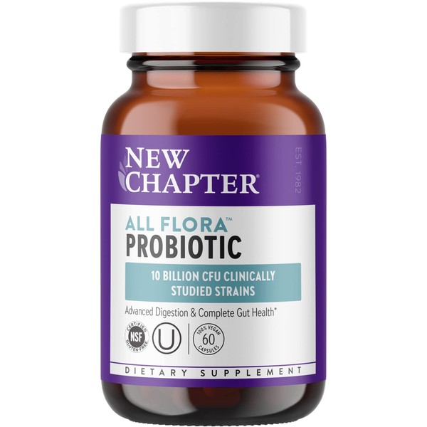 New Chapter Probiotic All-Flora - 60 ct (2 Month Supply) for Advanced  Immune Support with Prebiotics + Postbiotics for Women and Men + Saccharomyces Boulardii + 100% Vegan +  Non-GMO + Shelf Stable