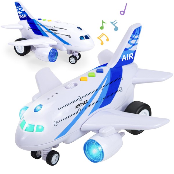 Kids Airplane Toys for 3 Year Old, 360°Rotation Musical Plane Toy with Flashing Lights, Music & Airplane Sound, Electric Aeroplane Aircraft Toy Plane Birthday Gift Toys for Toddlers Boys for Ages 2-12