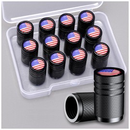 Muzioiernsu 12PCS American Flag Tire Valve Stem Caps, Aluminum USA Caps Black, Universal Dust Proof Covers for Cars, Trucks, Bikes, Motorcycles, Bicycles, Corrosion Resistant， Coloured National Flag