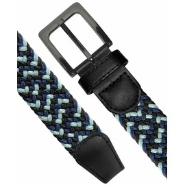 2 Count Men's Stretch Belt Braided Elastic Stretch Belt Casual Weave Canvas Fabric Woven Belt 1-3/8" Wide (Black/Blue/Navy- Black/Gray/White, M)