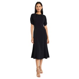 Maggy London Women's Elegant Midi Puffed Sleeves-Fitted Waist A-Line Silhouette-Versatile Cocktail Dress, Black
