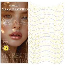 Canvalite 12 Sheets Glitter Freckles Face Tattoo, Face Glitter Speckles Patches, Temporary Face Freckles For Women Festival Makeup Rave Accessories