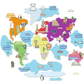 BEUNITONE World Felt Set World Map Felt Storyboard Sets for Preschool 70 Pieces Cute Animals with World Famous Landmark Flannel Felt Board Story Sets Interactive Sensory Felt Board